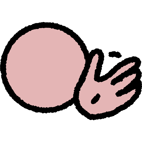 A pink circle with a hand gesturing in front of it.